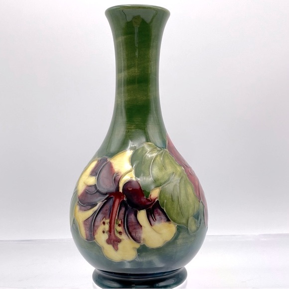 Moorcroft Pottery Green Hibiscus Vase, 6.5", - Picture 3 of 7